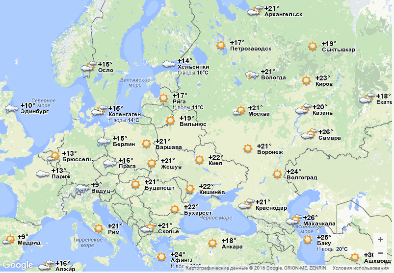 Карта погоды температура