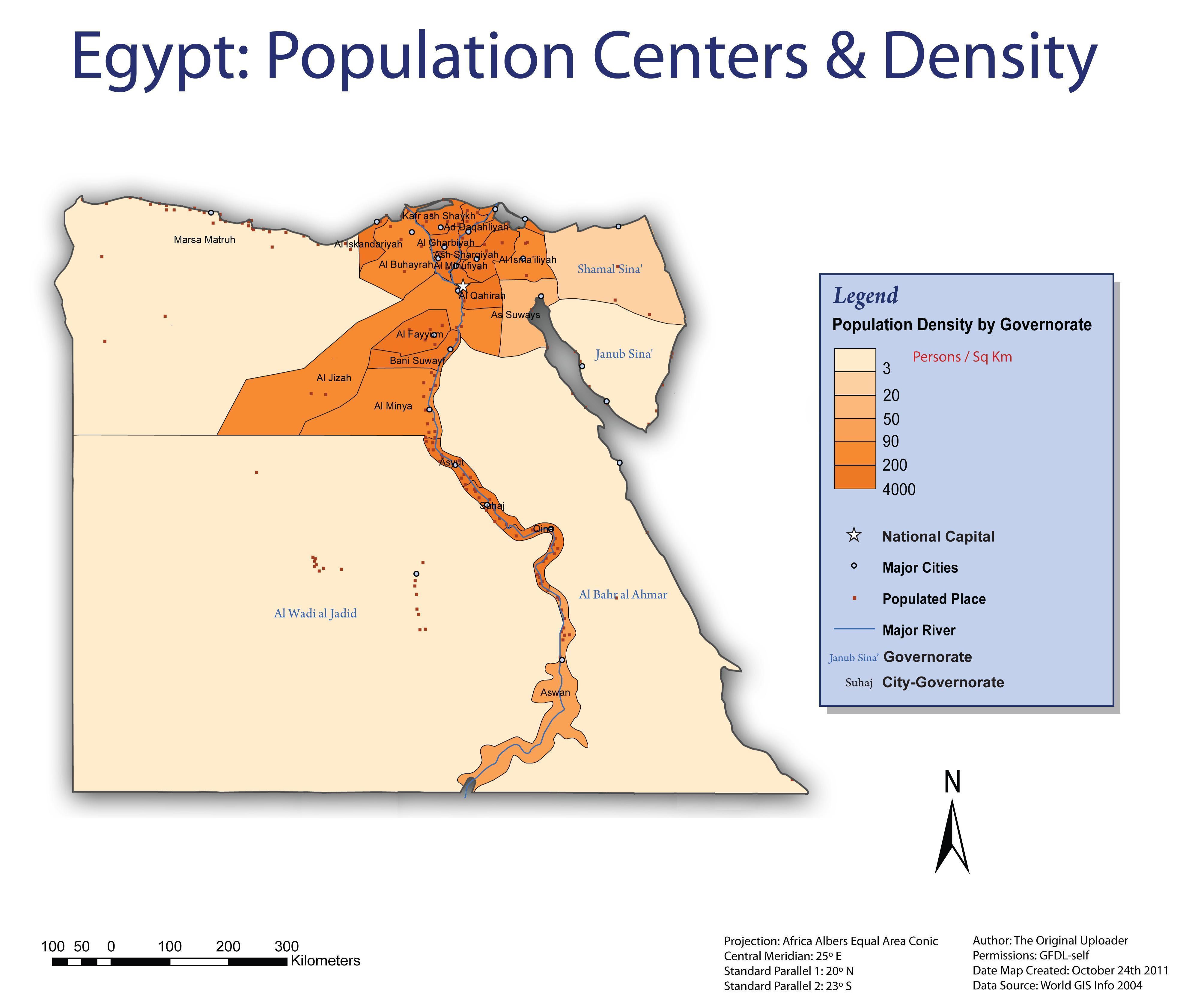 Карта плотности населения египта